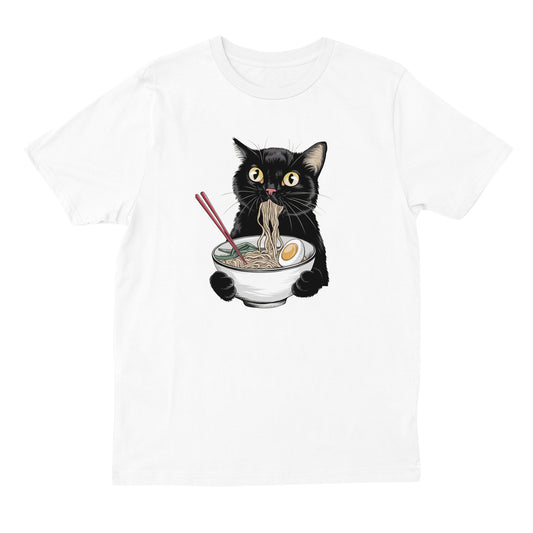 cat eating ramen t-shirt - white